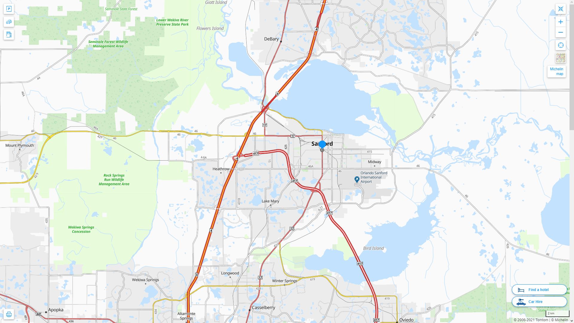 Sanford Florida Highway and Road Map